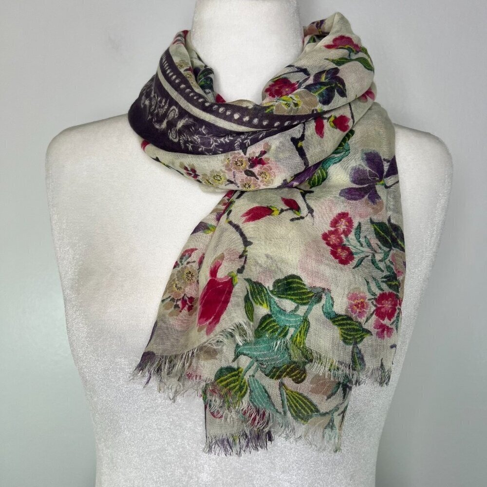 M & S Scarf Wrap Women's Floral Vines Lightweight Sheer Rectangle Coverup Beachy